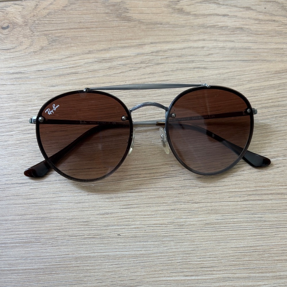 Ray-Ban Round Metal Double Bridge Sunglasses - Silver Frame with Brown Lenses